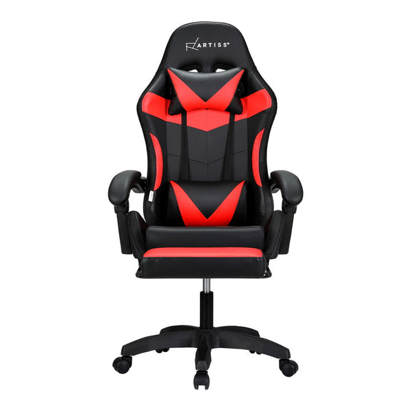 Artiss 6 Point Massage Gaming Office Chair 7 LED Footrest Red Artiss