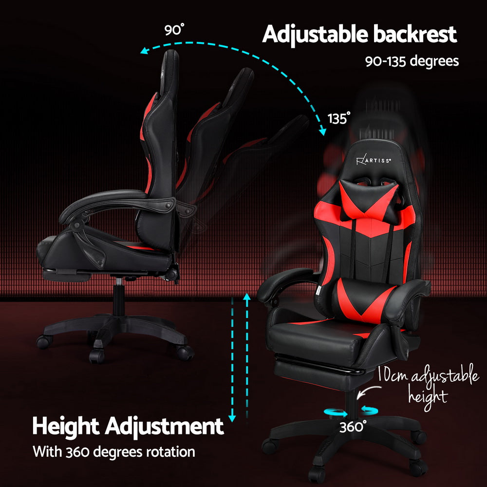 Artiss 6 Point Massage Gaming Office Chair 7 LED Footrest Red Artiss