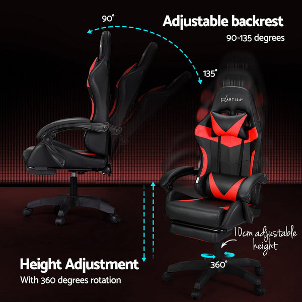 Artiss 6 Point Massage Gaming Office Chair 7 LED Footrest Red Artiss