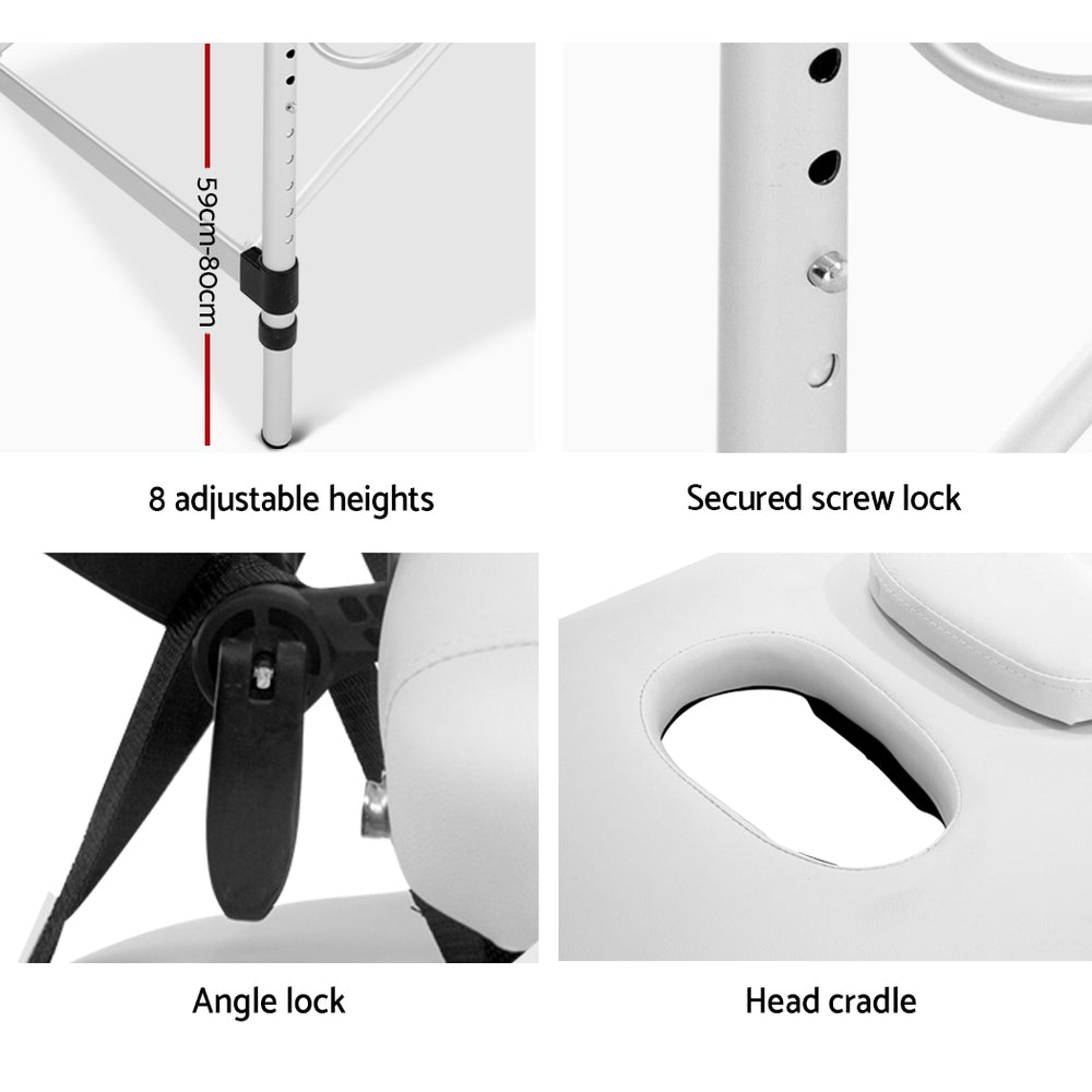 Zenses 3 Fold Portable Aluminium Massage Table - White freeshipping - Awezingly