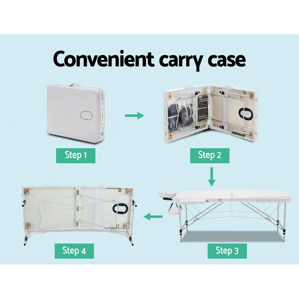 Zenses 3 Fold Portable Aluminium Massage Table - White freeshipping - Awezingly