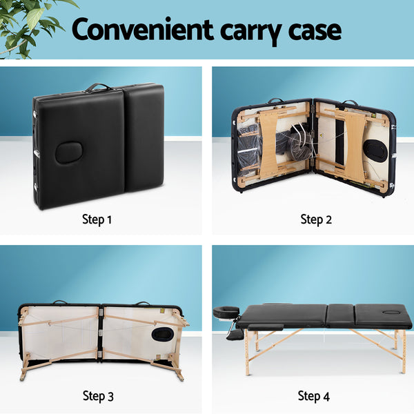 Zenses 75cm Wide Portable Wooden Massage Table 3 Fold Treatment Beauty Therapy Black freeshipping - Awezingly