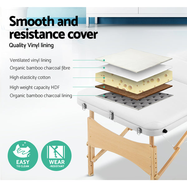 Zenses 3 Fold Portable Wood Massage Table - White freeshipping - Awezingly
