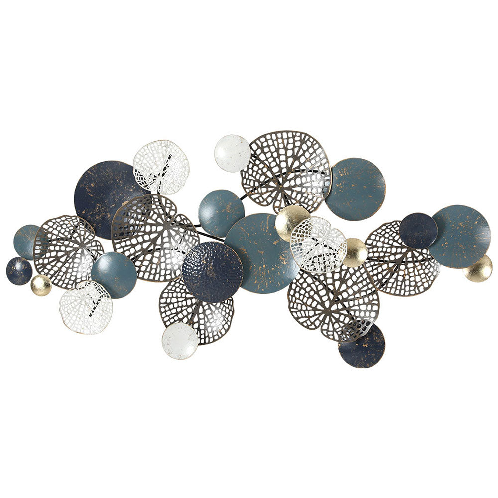 Artiss Metal Wall Art Hanging Sculpture 132cm Home Decor Leaf Circles Blue Artiss