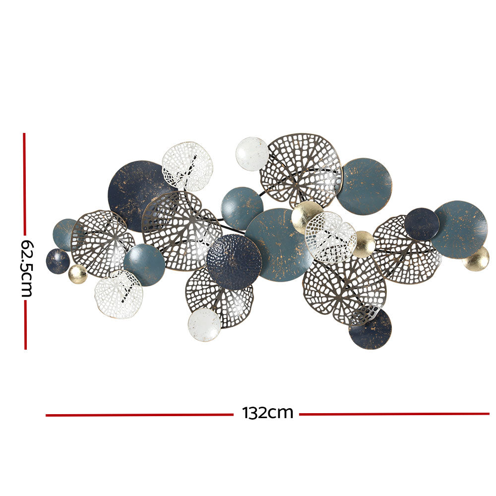 Artiss Metal Wall Art Hanging Sculpture 132cm Home Decor Leaf Circles Blue Artiss