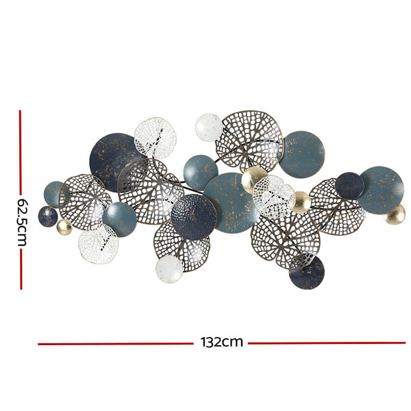 Artiss Metal Wall Art Hanging Sculpture 132cm Home Decor Leaf Circles Blue Artiss