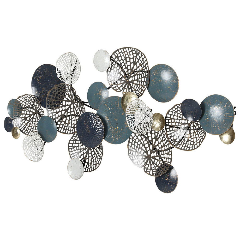 Artiss Metal Wall Art Hanging Sculpture 132cm Home Decor Leaf Circles Blue Artiss