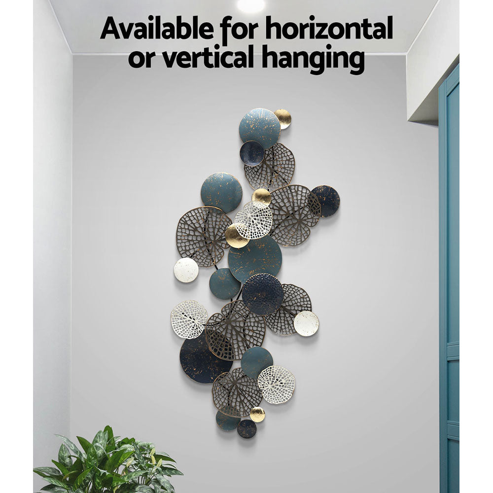 Artiss Metal Wall Art Hanging Sculpture 132cm Home Decor Leaf Circles Blue Artiss