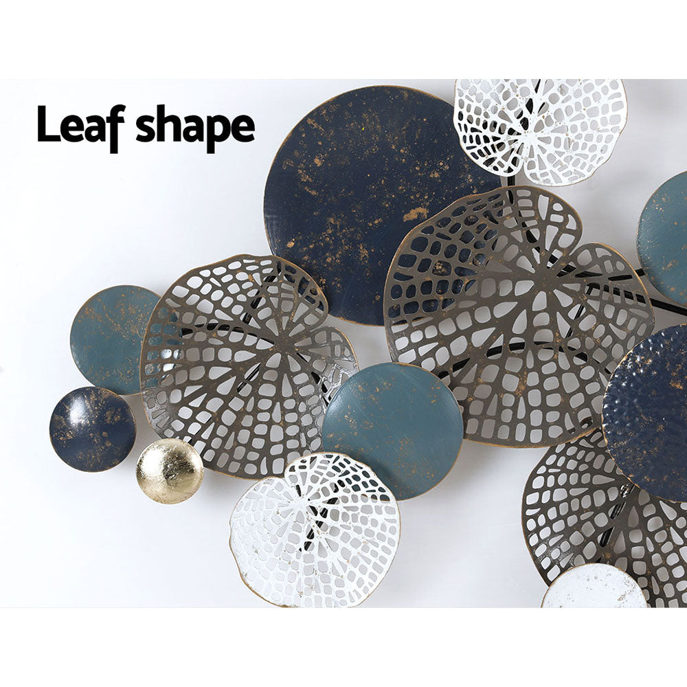 Artiss Metal Wall Art Hanging Sculpture 132cm Home Decor Leaf Circles Blue Artiss