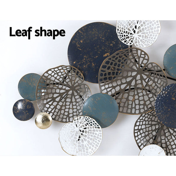 Artiss Metal Wall Art Hanging Sculpture 132cm Home Decor Leaf Circles Blue Artiss