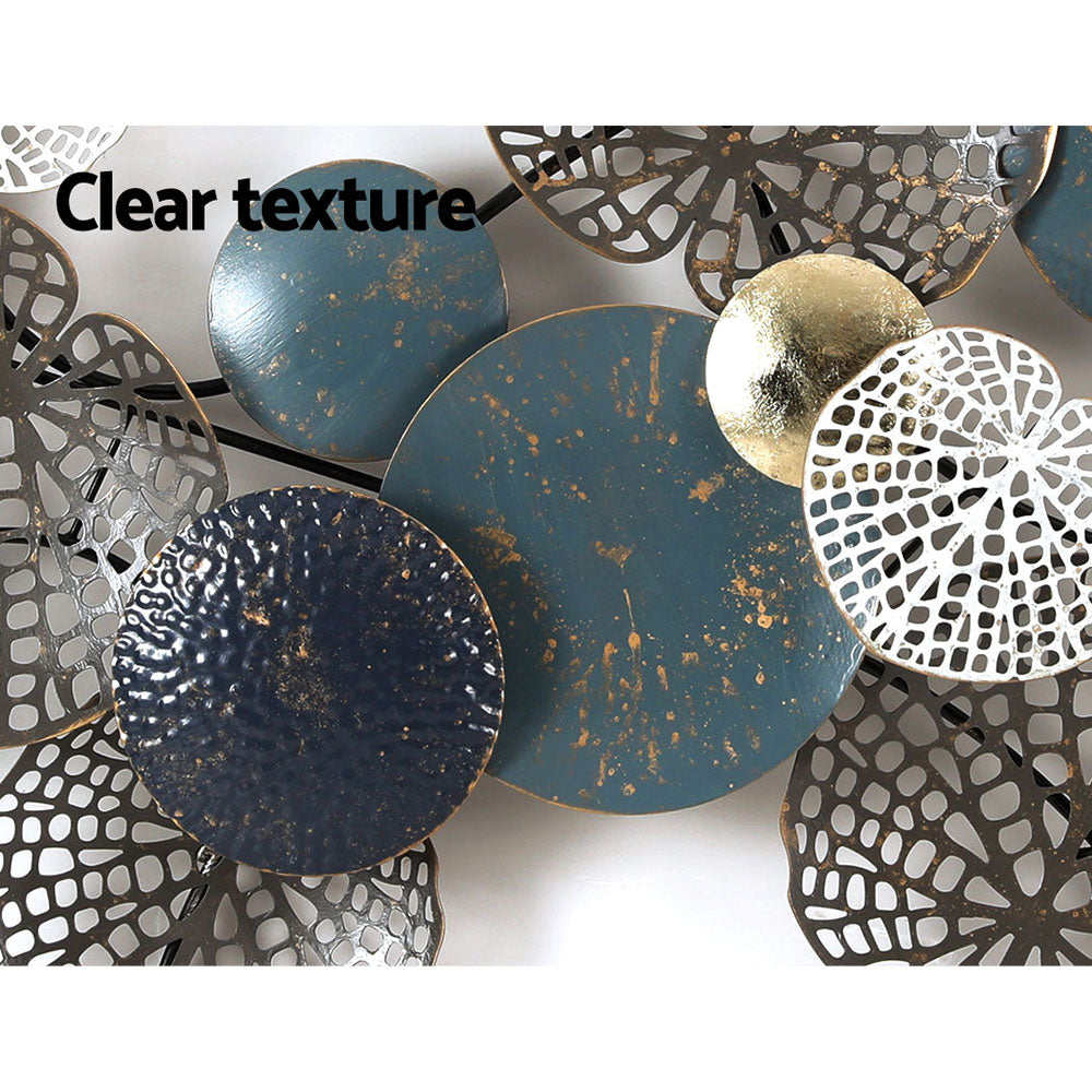 Artiss Metal Wall Art Hanging Sculpture 132cm Home Decor Leaf Circles Blue Artiss