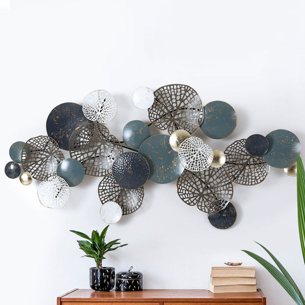 Artiss Metal Wall Art Hanging Sculpture 132cm Home Decor Leaf Circles Blue Artiss