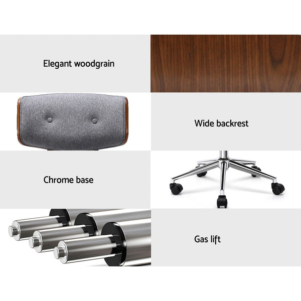 Artiss Wooden Fabric Office Chair Grey Artiss