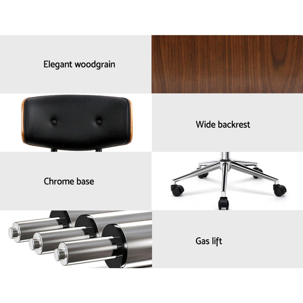 Artiss Wooden Office Chair Black Leather Artiss