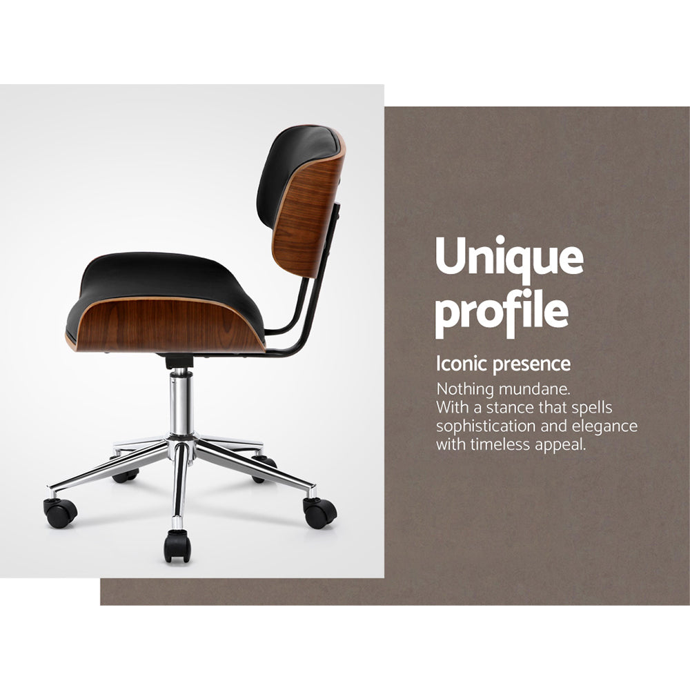 Artiss Wooden Office Chair Black Leather Artiss
