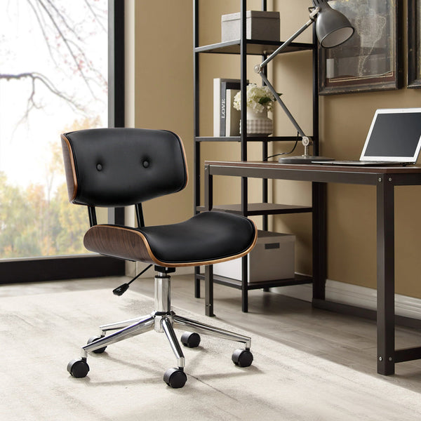 Artiss Wooden Office Chair Black Leather Artiss