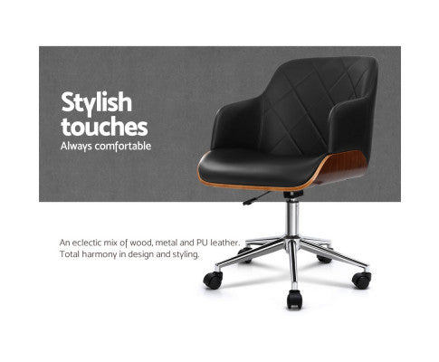 Artiss Wooden Office Chair Computer PU Leather Desk Chairs Executive Black Wood freeshipping - Awezingly