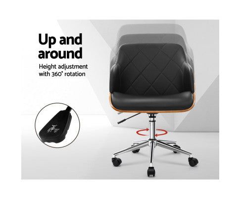 Artiss Wooden Office Chair Computer PU Leather Desk Chairs Executive Black Wood freeshipping - Awezingly