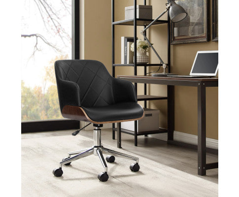 Artiss Wooden Office Chair Computer PU Leather Desk Chairs Executive Black Wood Artiss