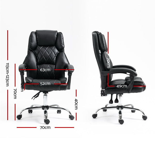 Artiss Executive Office Chair Leather Gaming Computer Desk Chairs Recliner Black Artiss