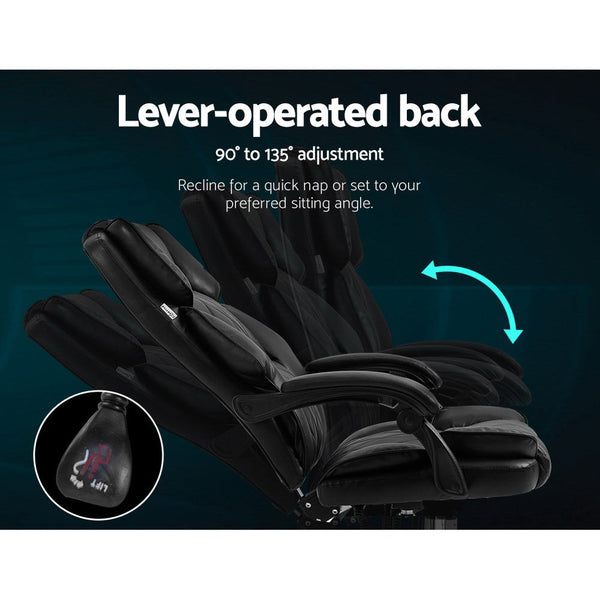 Artiss Executive Office Chair Leather Gaming Computer Desk Chairs Recliner Black Artiss