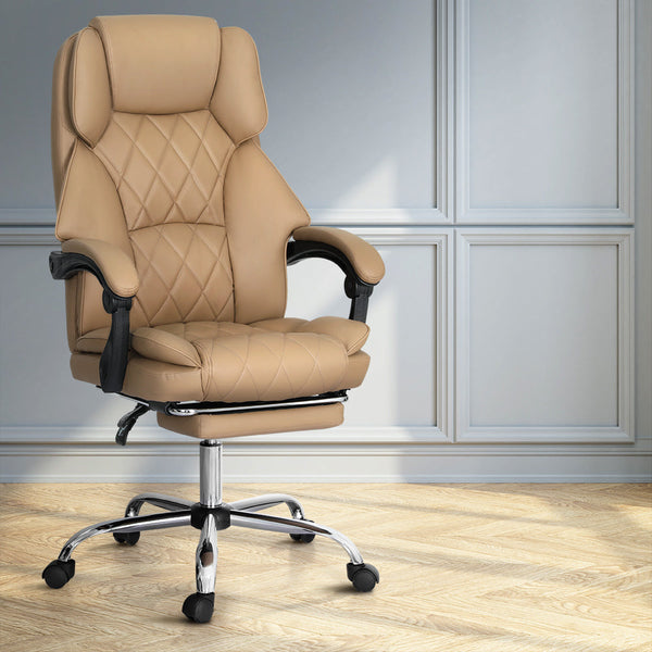 Artiss Executive Office Chair Leather Footrest Espresso Artiss