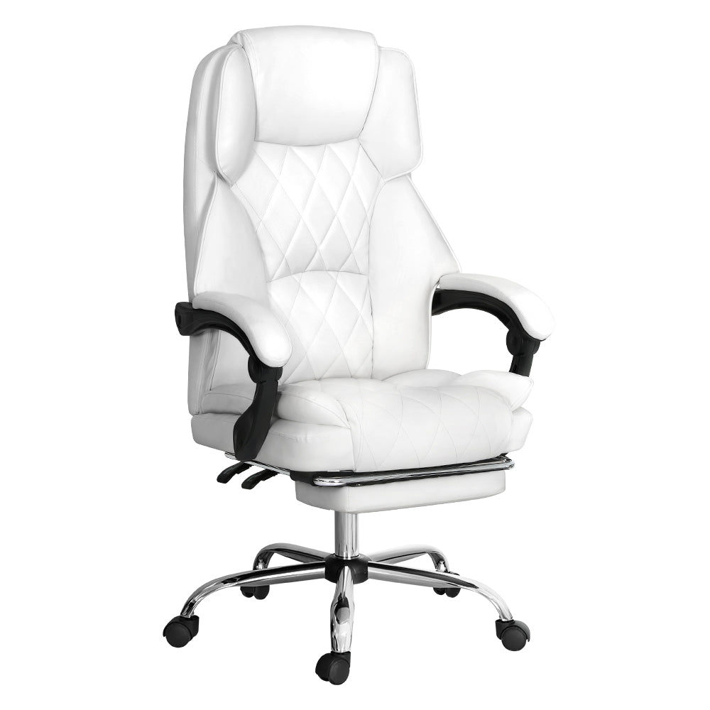 Artiss Executive Office Chair Leather Footrest White Artiss