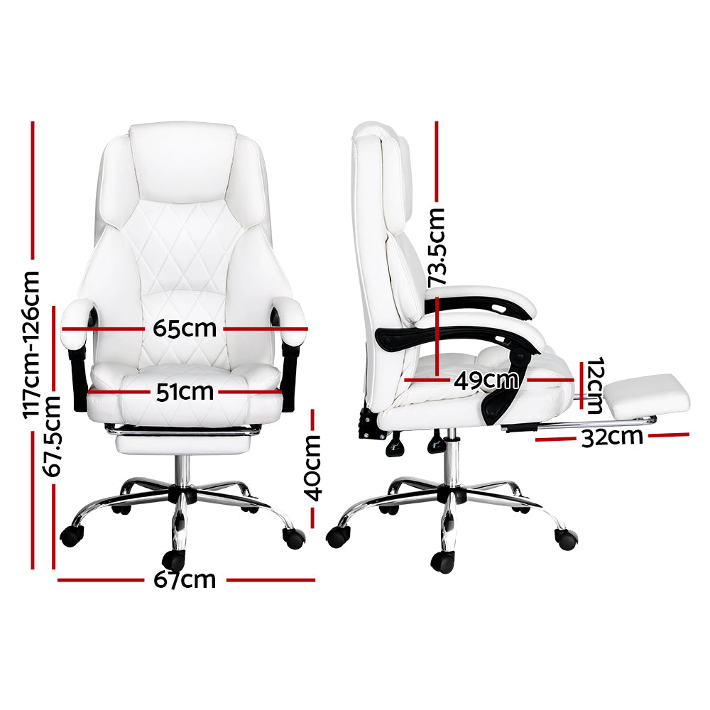 Artiss Executive Office Chair Leather Footrest White Artiss