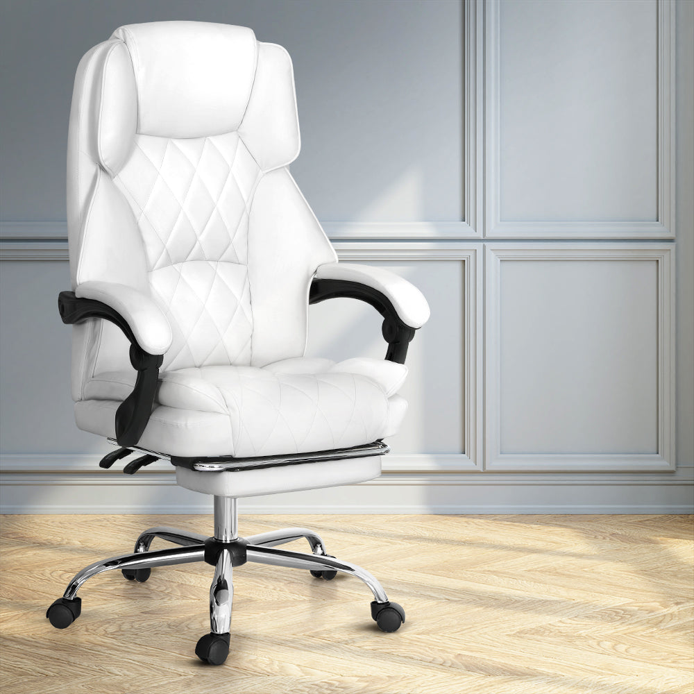 Artiss Executive Office Chair Leather Footrest White Artiss