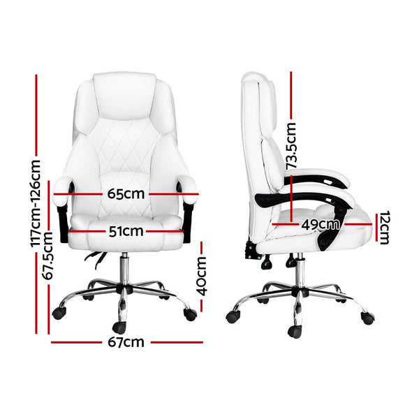 Artiss Executive Office Chair Leather Recliner White Artiss