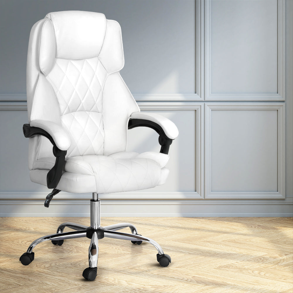 Artiss Executive Office Chair Leather Recliner White Artiss