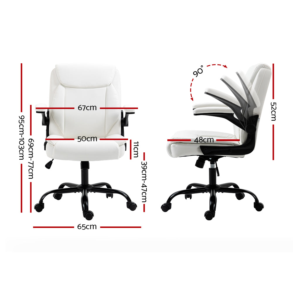 Artiss Office Chair Leather Computer Executive Chairs Gaming Study Desk White Artiss