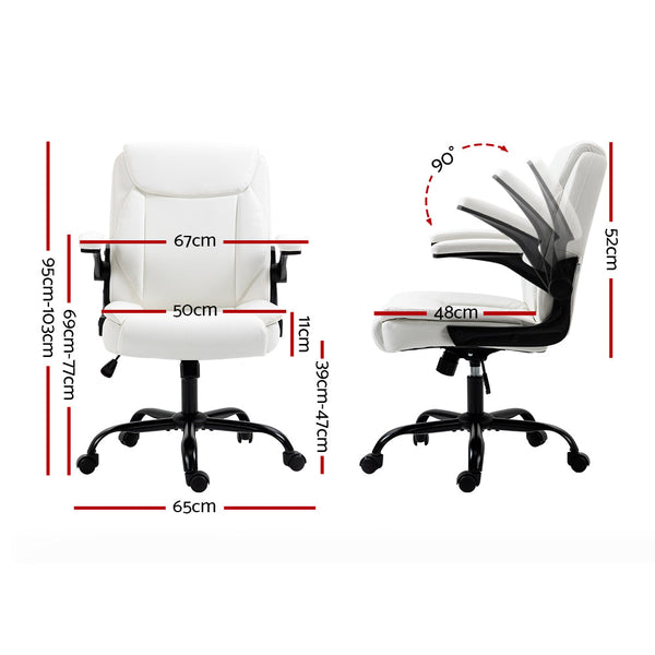 Artiss Office Chair Leather Computer Executive Chairs Gaming Study Desk White Artiss