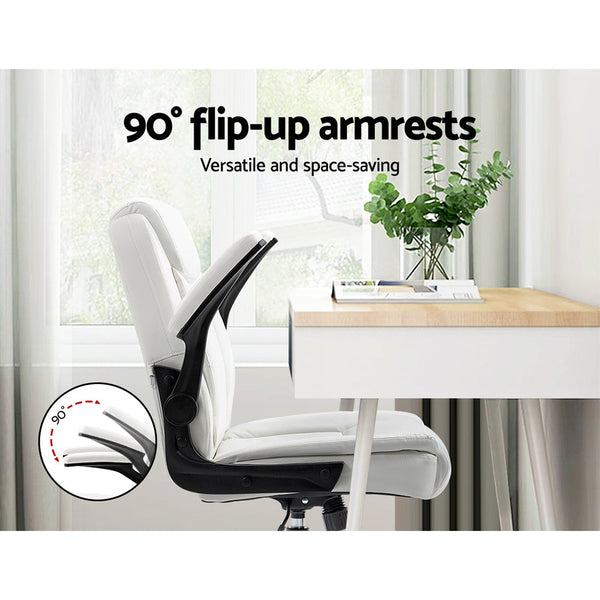 Artiss Office Chair Leather Computer Executive Chairs Gaming Study Desk White Artiss