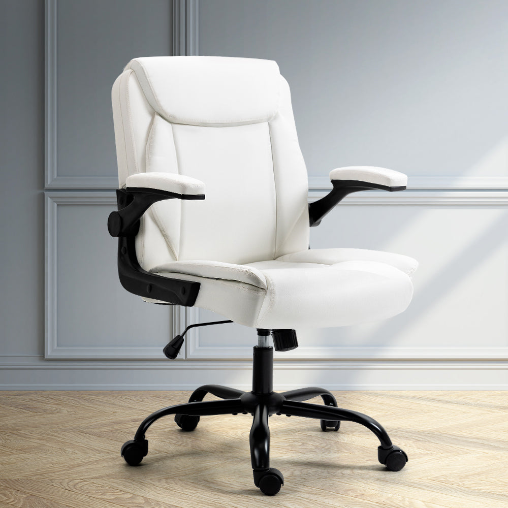 Artiss Office Chair Leather Computer Executive Chairs Gaming Study Desk White Artiss