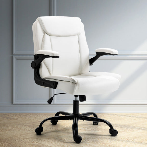 Artiss Office Chair Leather Computer Executive Chairs Gaming Study Desk White Artiss
