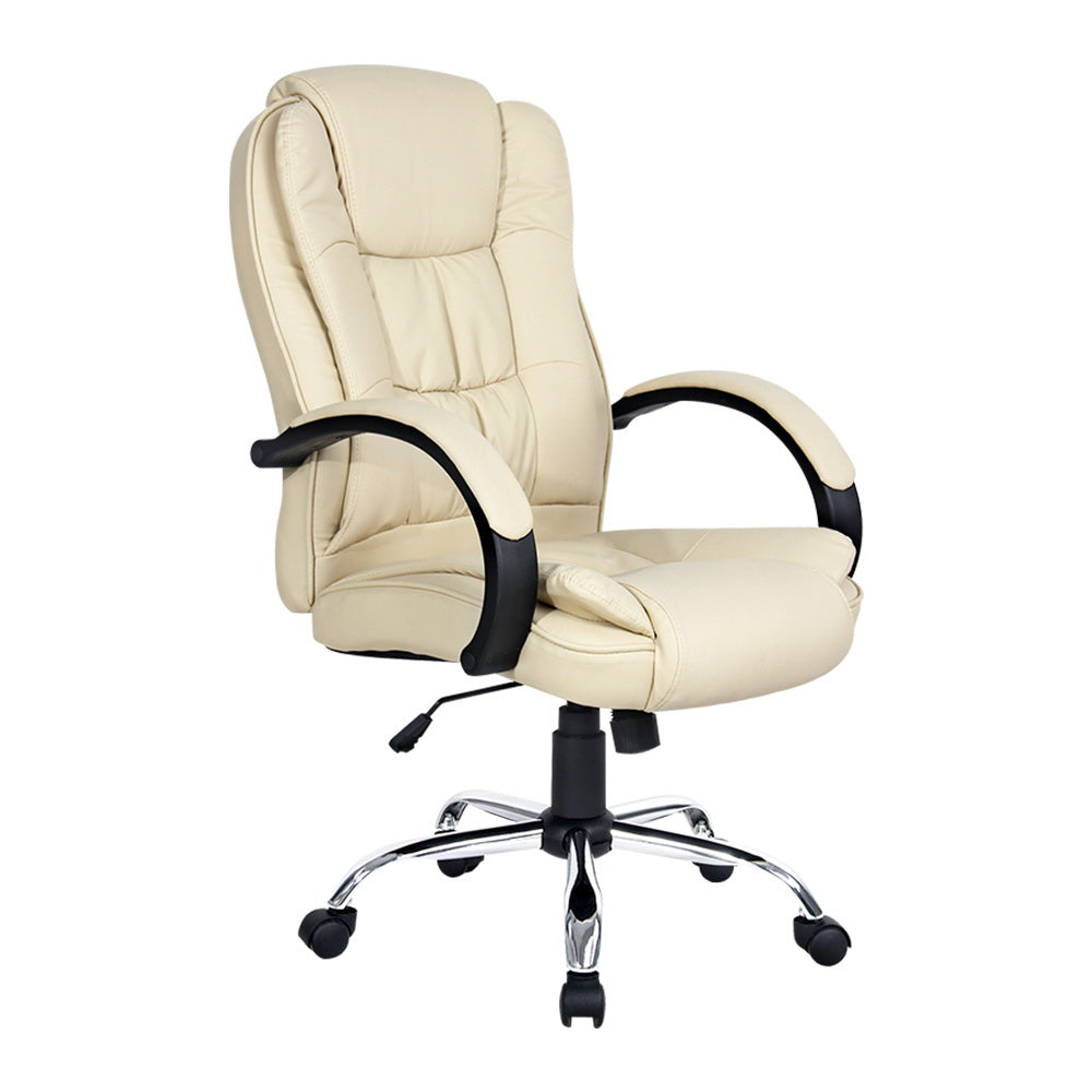 Executive PU Leather Office Desk Computer Chair - Beige Artiss