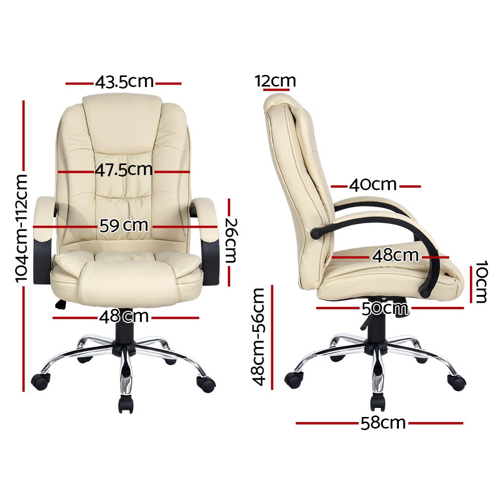 Executive PU Leather Office Desk Computer Chair - Beige Artiss