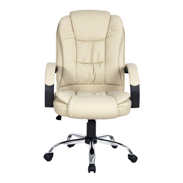 Executive PU Leather Office Desk Computer Chair - Beige Artiss