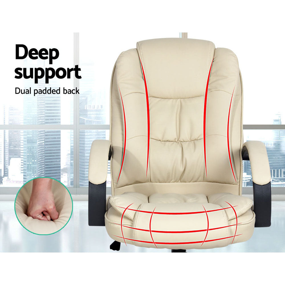 Executive PU Leather Office Desk Computer Chair - Beige Artiss