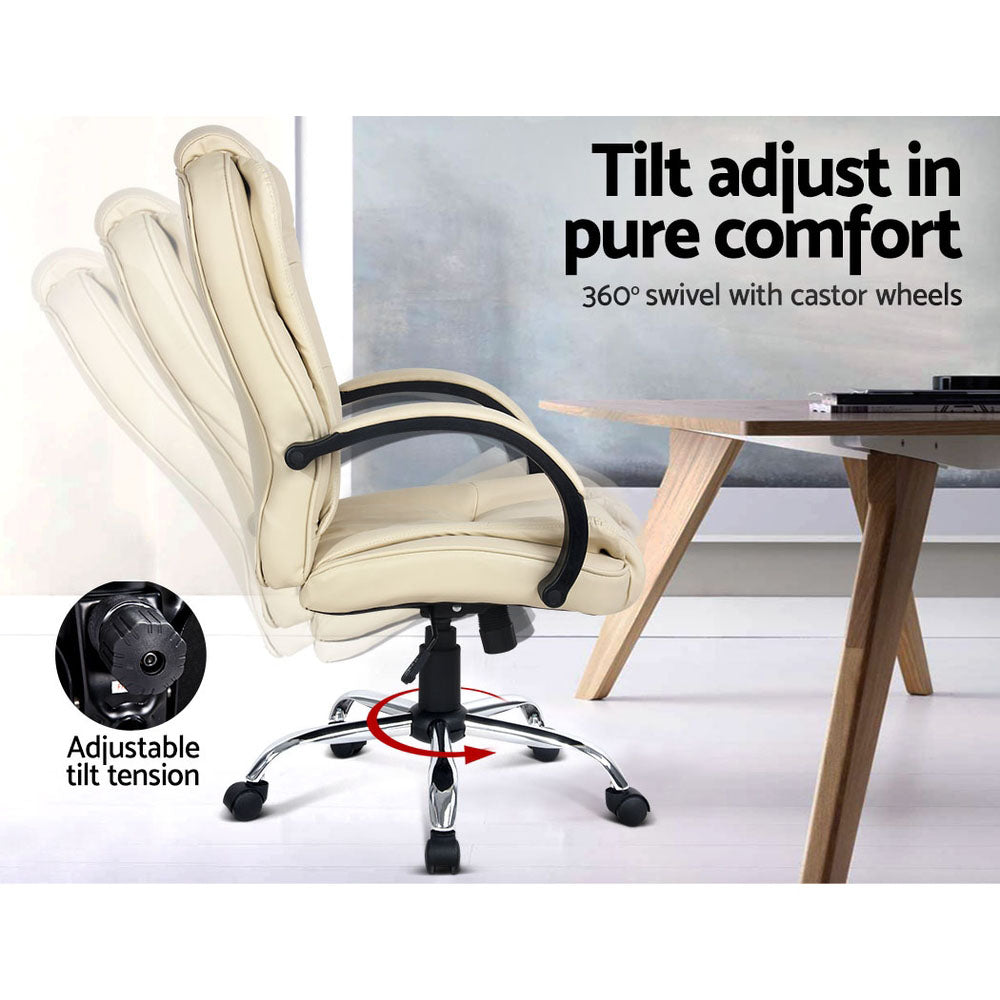 Executive PU Leather Office Desk Computer Chair - Beige Artiss