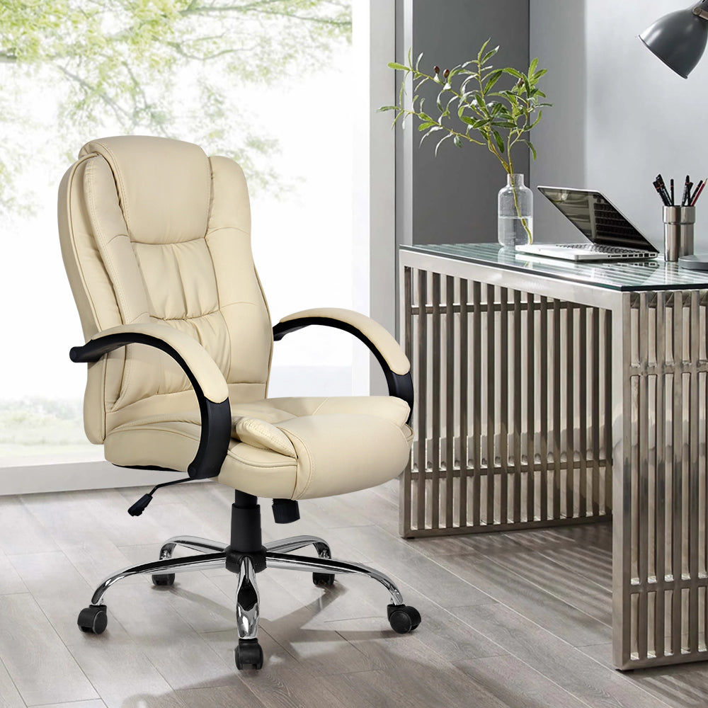 Executive PU Leather Office Desk Computer Chair - Beige Artiss