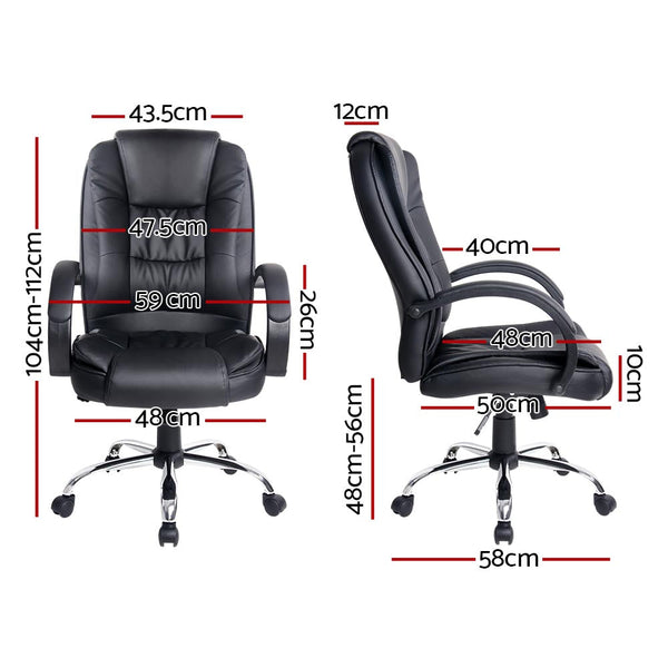 Executive PU Leather Office Desk Computer Chair - Black Artiss