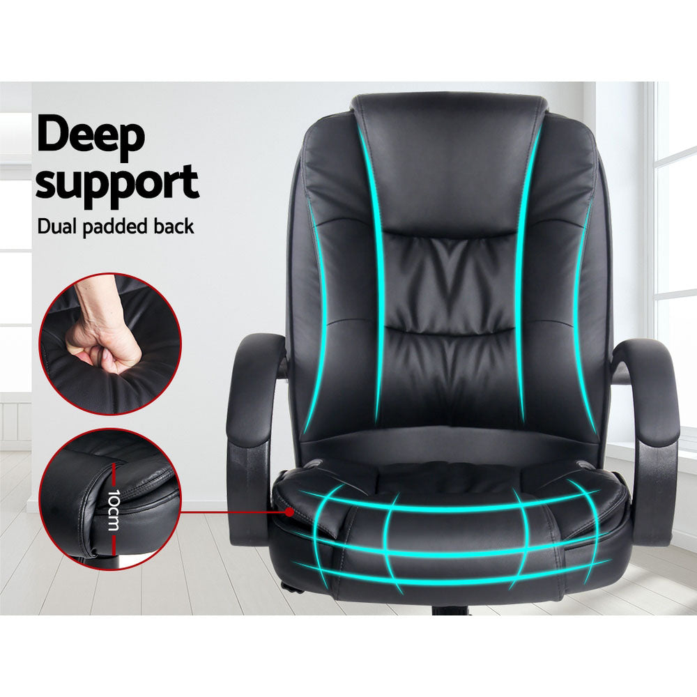 Executive PU Leather Office Desk Computer Chair - Black Artiss