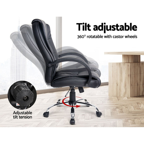 Executive PU Leather Office Desk Computer Chair - Black Artiss