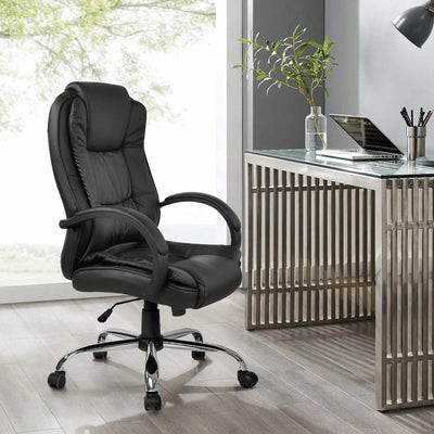 Executive PU Leather Office Desk Computer Chair - Black