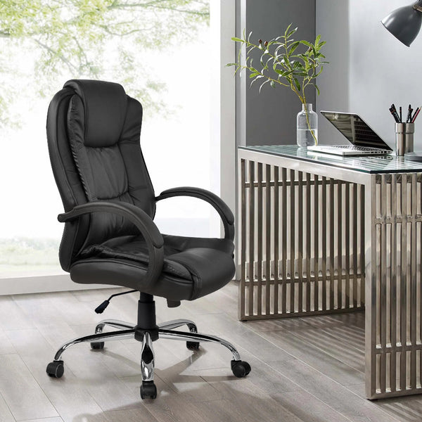 Executive PU Leather Office Desk Computer Chair - Black Artiss