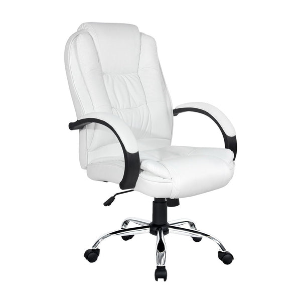 PU Leather Padded Office Desk Computer Chair - White Artiss