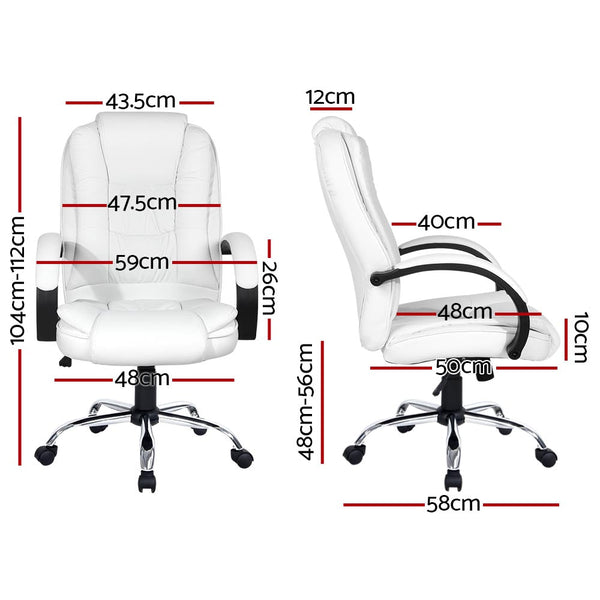PU Leather Padded Office Desk Computer Chair - White Artiss