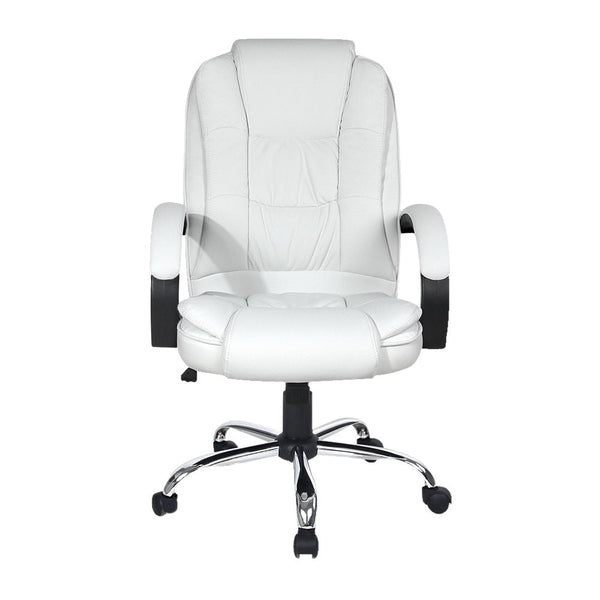 PU Leather Padded Office Desk Computer Chair - White Artiss